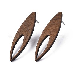 女性用 304 ステンレススチールピン付きクルミ材馬目スタッドピアス  サドルブラウン  36.5x10mm  ピン：0.7mm&nbsp;EJEW-N017-009