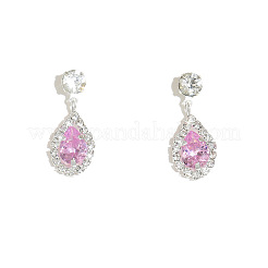 Brass Micro Pave Cubic Zirconia Teardrop Dangle Stud Earrings&nbsp;FS-WG4A904-03