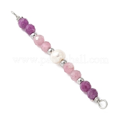 Faceted Round Natural Ruby & Pink Tourmaline & Potato Natural Cultured Freshwater Pearl Beaded Connector Charms&nbsp;PALLOY-JF03532-09
