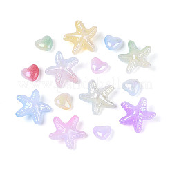 プラスチックビーズ  ヒトデとハート  ABカラーメッキ  ミックスカラー  9~18x10~19x5.5~9mm  穴：1.7~2mm  約1000個/500g&nbsp;KY-N025-06