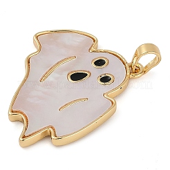 ハロウィンラックメッキ真鍮エナメルペンダント  パヴェシェル付き  長持ちメッキ  鉛フリー＆カドミウムフリー  18KGP本金メッキ  ゴースト  27x24.8x2mm  穴：5x3.5mm&nbsp;KK-U032-10A-G