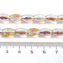 電気メッキ透明ガラスビーズ連売り  オーバル  半分虹メッキ  多面カット  カラフル  10x6mm  穴：1.2mm  約39個/連  15.94''（40.5センチメートル）&nbsp;EGLA-M032-02A-HR02