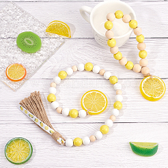 2Pcs 2 Style Lemon Wooden Beaded Garland with Rustic Jute Tassel&nbsp;HJEW-GF0001-26