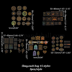5袋5スタイル防水3Dマジックカードレーザー粘着ステッカー  DIYスクラップブック装飾素材ステッカー  マジックサークル  ゴールド  34~96x37~119x0.1mm  1バッグ/スタイル&nbsp;DIY-AR0004-97