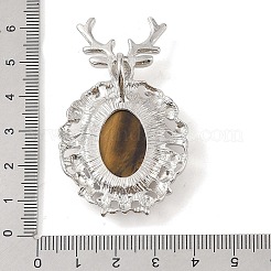 天然石タイガーアイペンダント  白金トーン合金パーツ  鹿のチャーム  56x33x4mm  穴：5x8mm&nbsp;G-A226-02P-02