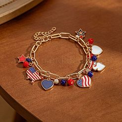 Independence Day Alloy Enamel Multi Heart Charm Bracelets for Women&nbsp;WG830B1-01