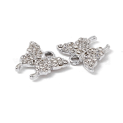合金ラインストーンペンダント  バタフライチャーム  プラチナ  クリスタル  15x17x2mm  穴：2mm&nbsp;ALRI-K049-11H