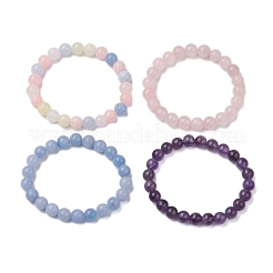 4Pcs Constellation 8mm Round Natural Amethyst & Rose Quartz & White Jade Imitation Aquamarine & White Jade Imitation Morganite Beaded Stretch Bracelets for Women&nbsp;BJEW-JB10633