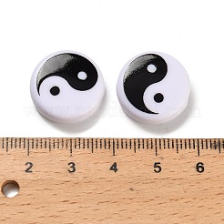 不透明アクリルビーズ  陰陽のある平らな円形  ブラック  17.5x6.5mm  穴：2.5mm&nbsp;MACR-C038-01