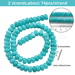 2連天然白翡翠ビーズ連  染め  ロンデル  シアン  8x5mm  穴：1mm  約74個/連  15.15インチ（38.5cm）&nbsp;G-PA0001-23B