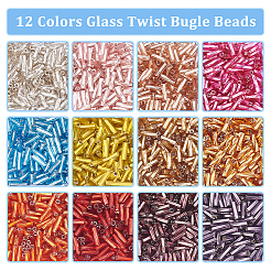 12色のガラスツイストビューグルビーズ  銀並ぶ  丸い穴  ミックスカラー  6x2mm  穴：0.8mm  約295PCS /カラー  3540個/箱&nbsp;SEED-PH0002-17B