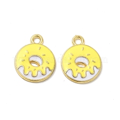 合金エナメルチャーム  ドーナツチャーム  ゴールドカラー  きいろ  19x15x2mm  穴：2mm&nbsp;LS-ENAM-J650-08G-03