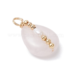 Copper Wire Wrapped Natural Rose Quartz & Natural Cultured Freshwater Pearl Beads Pendants&nbsp;PALLOY-JF03645-01