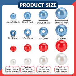 12 スタイル ABS プラスチック模造真珠ビーズ  ラウンド  中央ドリル穴  ミックスカラー  4~8mm  穴：1.2~2.3mm&nbsp;KY-PH0002-17