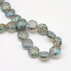 電気メッキガラスビーズセット  虹メッキ  フラットラウンド  マリンブルー  13.5x5mm  穴：1.5mm  約47個/連  24インチ&nbsp;EGLA-Q063-04