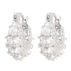 Brass Micro Pave Clear Cubic Zirconia Hoop Earrings&nbsp;EJEW-Z164-16P