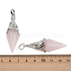 天然ローズクォーツのファセットバイコーンビッグペンダント  真鍮パーツ  プラチナ  50~54x16~17mm  穴：7x5mm&nbsp;G-Z101-03P-08