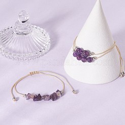 3 個 3 スタイルの天然アメジスト編組ビーズ ブレスレット セット  女性用ナイロン糸調節可能なブレスレット  内径：3-3/8インチ（8.5cm）  1個/スタイル&nbsp;BJEW-JB09334-02