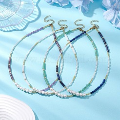 Natural Gemstone & Natural Pearl & Glass Seed Beaded Necklaces for Women&nbsp;NJEW-JN05094