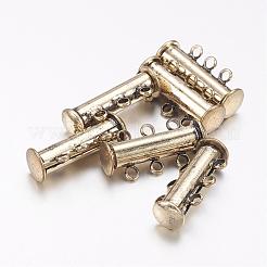3連6穴付きチューブ真鍮製マグネチックスライドロッククラスプ  ニッケルフリー  アンティークブロンズ  21x10x6.5mm  穴：2mm&nbsp;KK-D473-AB-NF