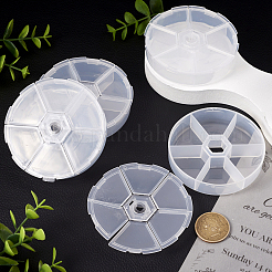 プラスチックビーズ容器4個  フリップトップビーズ収納  6コンパートメント  ラウンド  ホワイト  7.8x1.8cm  4個/袋&nbsp;CON-YS0001-04