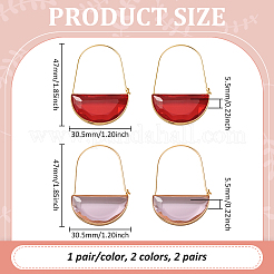 2 Pairs 2 Colors Brass Glass Hoop Earrings&nbsp;EJEW-GO0003-30A