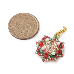 Christmas Glass Rhinestone & Seed Bead Pendants&nbsp;PALLOY-MZ00252