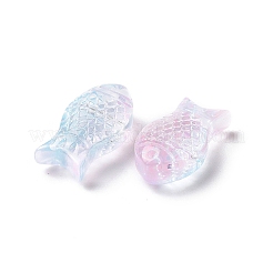 透明なスプレー塗装ガラスビーズ  魚  パールピンク  15x8x5mm  穴：1mm&nbsp;X1-GLAA-I050-10H