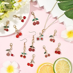 12Pcs 12 Styles Alloy Enamel with Rhinestone Cherry Pendant Decorations&nbsp;HJEW-YW00263