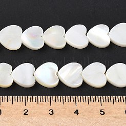 天然ホワイトシェルビーズ連売り  ハート  貝殻色  9.5~10x10~10.5x2.5~3mm  穴：0.7mm  約42個/連  14.96インチ（38cm）&nbsp;SSHEL-C013-06