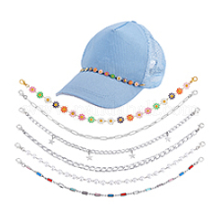 6Pcs 6 Styles Aluminum Curb Chain & Brass Rhinestone & Plastic Pearl Beads Chain Hat Chains&nbsp;HJEW-PH02283
