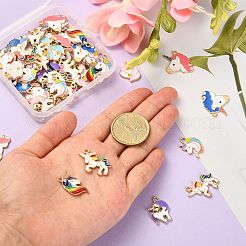60個10スタイルアロイエナメルペンダント  カドミウムフリー＆鉛フリー  ライトゴールド  ユニコーン  ミックスカラー  16~24.5x13~19.5x1~3.5mm  穴：1.8mm  6個/スタイル&nbsp;ENAM-CJ0002-69