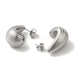 304 Stainless Steel Textured Teardrop Hoop Earrings for Women&nbsp;EJEW-S237-12