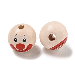プリントウッドヨーロピアンビーズ  ピエロ模様の丸型  パパイヤホイップ  19~20mm  穴：4~5mm&nbsp;WOOD-G022-06B