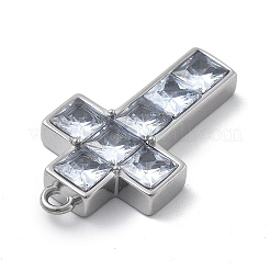 304ステンレススチールマイクロパヴェキュービックジルコニアペンダント  クロス  ステンレス鋼色  31x17x4.5mm  穴：2mm&nbsp;STAS-Z121-48P