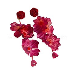 Flower Alloy Cloth Dangle Stud Earrings&nbsp;FS-WG9CF75-01
