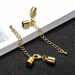 真鍮アジャスターチェーン  コードエンドとカニカン付き  ニッケルフリー  ゴールドカラー  38mm  コー​​ド終了：11x7mm  穴：6mm  チェーンエクステンダ：50mm&nbsp;KK-L089-03G-NF