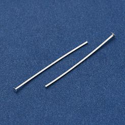 真鍮製平頭ピン  鉛フリー＆カドミウムフリー  925銀メッキ  30x0.6mm  ヘッド：2mm&nbsp;KK-H502-01E-S