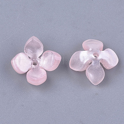 セルロースアセテート（樹脂）ビーズキャップ  4花びら  花  ピンク  14x14x6mm  穴：1.2mm&nbsp;X-KK-S161-02B