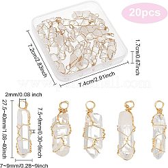天然水晶の尖ったペンダント20個  金色の銅線を巻いた  弾丸  27.5~40x7~9x7.5~9mm  穴：2mm&nbsp;FIND-FG0001-58