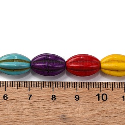 合成ターコイズビーズ連売り  染め  溝付き楕円形  ミックスカラー  14x9mm  穴：1mm  約25個/連  15.35インチ（39cm）&nbsp;G-C147-10