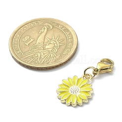合金エナメルペンダントデコレーション  ステンレススチールカニカン付き  花  ゴールドカラー  27.5mm&nbsp;HJEW-JM01213-01