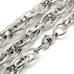 変色しにくいファッショナブルな304ステンレススチールロープチェーンネックレス（男性用）  カニカン付き  ステンレス鋼色  28インチ〜30インチ（71.1~76.2cm）x10mm&nbsp;STAS-A028-N044P-L