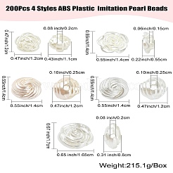 200 個 4 スタイル ABS プラスチック模造パールビーズ  花  花  12~17x11~14mm  穴：1.5~2.5mm  50個/スタイル&nbsp;OACR-CJ0001-71