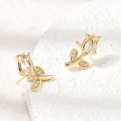 Brass Micro Pave Cubic Zirconia Stud Earrings&nbsp;LS-KK-CBA8324-19G-01
