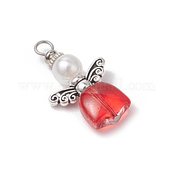 Spray Painted Transparent Glass Beads with ABS Plastic Imitation Pearl Round Beads amd Tibetan Style Alloy Fairy Wing Beads and 304 Stainless Steel Flat Head Pins Pendants&nbsp;PALLOY-JF03622