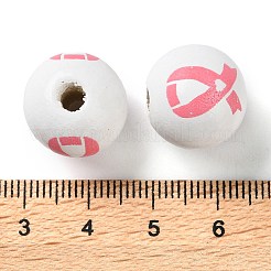プリントウッドヨーロピアンビーズ  10月 乳がん ピンクリボン  ラウンド  ショッキングピンク  16x14.5mm  穴：4mm&nbsp;WOOD-Z002-05