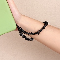 天然黒曜石のチップ 携帯電話のストラップ リストストラップ  編組ナイロン糸で  20cm&nbsp;HJEW-SW00018-04