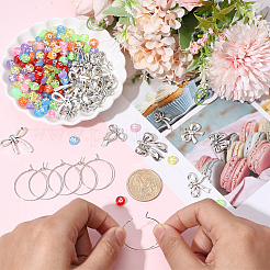 DIY ワイングラスチャーム作成キット  チベット風の合金チャーム付き  ちょう結びのチャーム  真鍮のワイングラスのチャームリング  透明なアクリルビーズ  アンティークシルバー＆プラチナ  10.5x14.5x2.5mm  穴：1mm&nbsp;DIY-BM0001-23