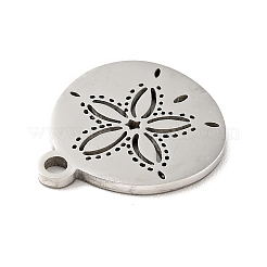 変色しない201ステンレススチールペンダント  花付きフラットラウンド  ステンレス鋼色  13.5x12x1mm  穴：1.4mm&nbsp;X-STAS-E015-04P